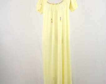 1960s Kayser Butter Yellow Nylon Long Nightgown