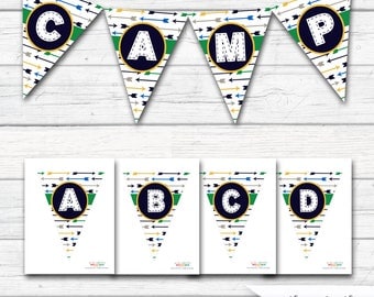 Camping Banner, Camping Birthday Decorations, Bunting Hiking Camp Out Wilderness, Create Your Own A- Z Banner, INSTANT DOWNLOAD - Printable