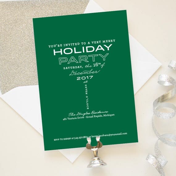 Christmas Party Invitations Holiday Cocktail Parties Green