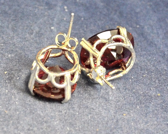 Large Red Zircon Studs, 18x13mm, Natural, Set in Sterling Silver E1105