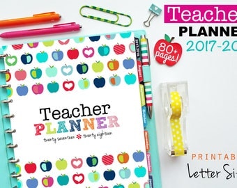 2017-2018 Teacher Planner, PDF Printable Pages, Inserts - August 2017-July 2018, Lesson Planner, Calendar, Teaching, Letter Size