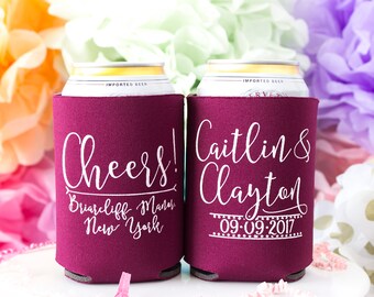 Wedding Can Coolers, Personalized Can Cooler, Cheers Wedding Favor, Wedding Guest Favor, Beer Sleeve, Party Can Cooler, Event Can Cooler