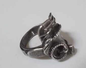 Big~Vintage~Sterling Silver~ Saddle Ring~Mens 925 Jewelry~sz 10~Western Horse Saddle~Rodeo~Cowboy~Bull Rider~Biker~Turquoise Stone~15gm.