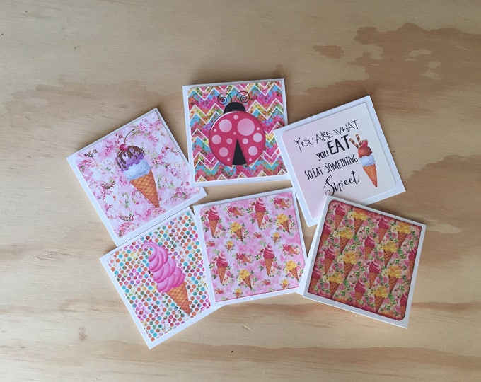 Mini Cards. Lunch Box Cards. 6 Miniature Note Cards. Cards with Patterns. Small Thank You Cards