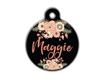 Floral Pet Tag,Personalized Pet tag,Trendy Pet Tag,Summer Pet Tag,Cat ID Tag,Cute Pet Tag,Floral Pet,Dog tag for dogs,Blue Fox Gifts,PET_167