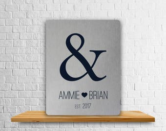 Custom Tin Art Print, Personalized 10 Year Anniversary Gift, Unique Bridal Shower Gift, Ampersand Art Print, Aluminum Plaque, Custom Art