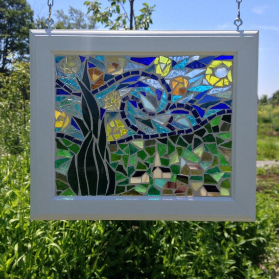 Stained Glass Starry Night Mosaic Panel Van Gogh Starry