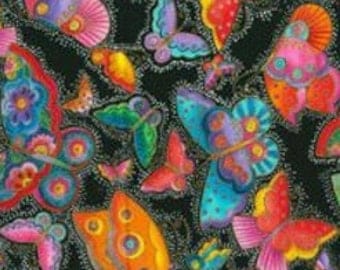 Laurel Burch Flying Colors OOP FAT QUARTER Butterflies With White Dots on Black