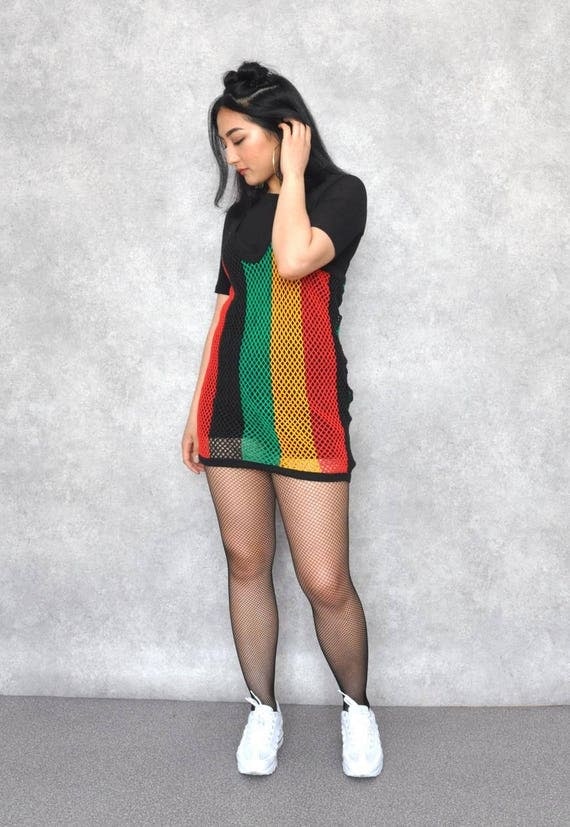 Rasta Jamaica Multicoloured Mesh String Vest Top Dress
