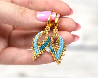 mermaid earrings summer party earrings gift-for-sister in law gift-for-wife birthday gift sky blue earrings beadwork earrings dangle earring