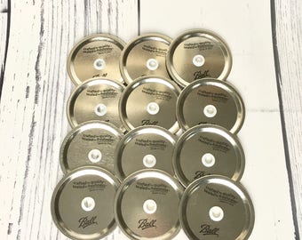Set of 12 Wide Mouth Mason Jar Lid with Hole, DIY Mason Jar Tumbler, Mason Jar Lid with Hole and Grommet, Wide Mouth Mason Jar Tumbler