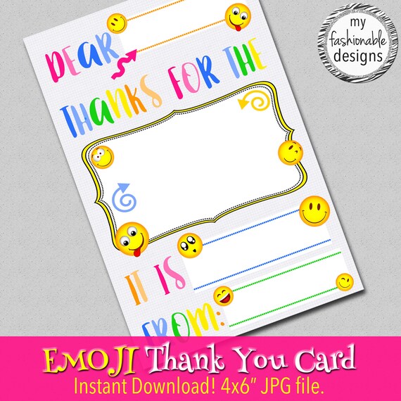 Emoji Thank You Card Kids Card Instant Download 4x6