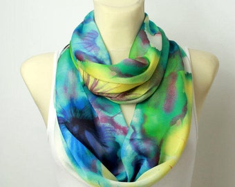 Lightweight Floral Infinity Scarf Women Fashion Accessories Boho Gift for Her Satin Silk Loop Scarf Spring Summer Outdoors Summer Party