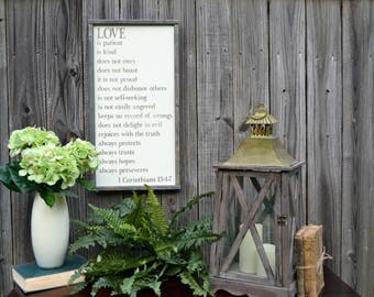 Love is Patient, Love is Kind. 1 Corinthians 13:4-7 Farmhouse Wood Sign. Rustic Sign
