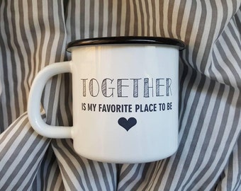 PERSONALIZED Enamel Coffee MUG Custom CUP Love Gift Inspirational Mug Tea Cup Tumbler With Custom Quote Camping Mug Campfire Tin Mug Tasse