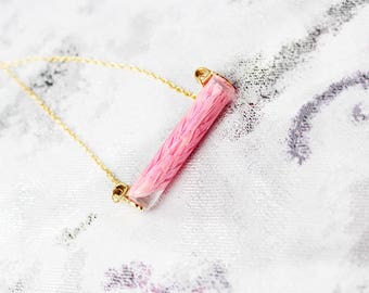 pink pendant bar necklace resin jewelry geometrical necklace terrarium jewelry flower necklace gift wife birthday wheat jewelry gift Рю90