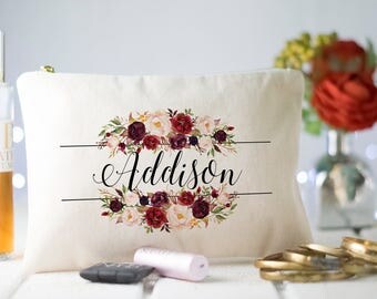 Floral Bridesmaid Makeup bag, Monogram Cosmetic Bag, Monogram Makeup Bag, Girly Makeup Bag, Floral Initial Bridesmaid Makeup Bag, Makeup