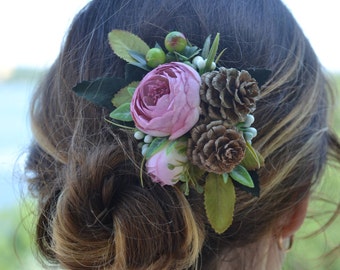 Flower hair clip Bridal hair clip Girl hair piece Rustic wedding hair accessories Gift for mom Bridesmaid hair Flower girl hair Rustic style