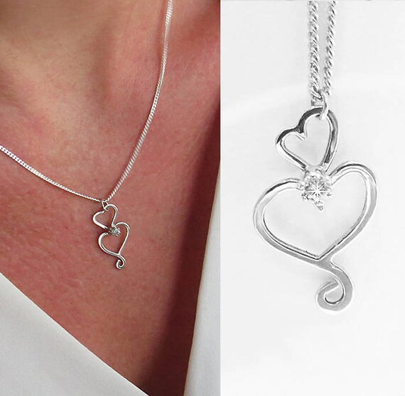 Silver Heart Necklace Simple Heart Necklace 925 Sterling
