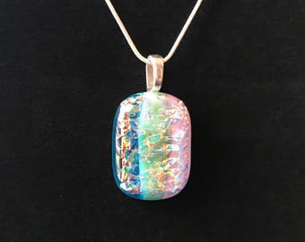 Multicolor dichroic fused glass pendant