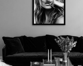 Kate Moss poster, life is a joke print, moustache, fashion wall art, fashion photography, black and white, digital download art, instant