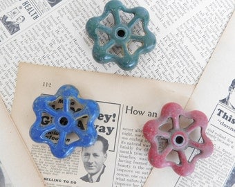 Vintage Set of 3 Faucet Valve Handles, Farmhouse, Garden Faucet Handles