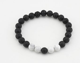 Essential oil bracelet, oil diffuser bracelet, lava bead bracelet, white howlite, oil diffuser, stretch bracelet, yoga bracelet, jewelry