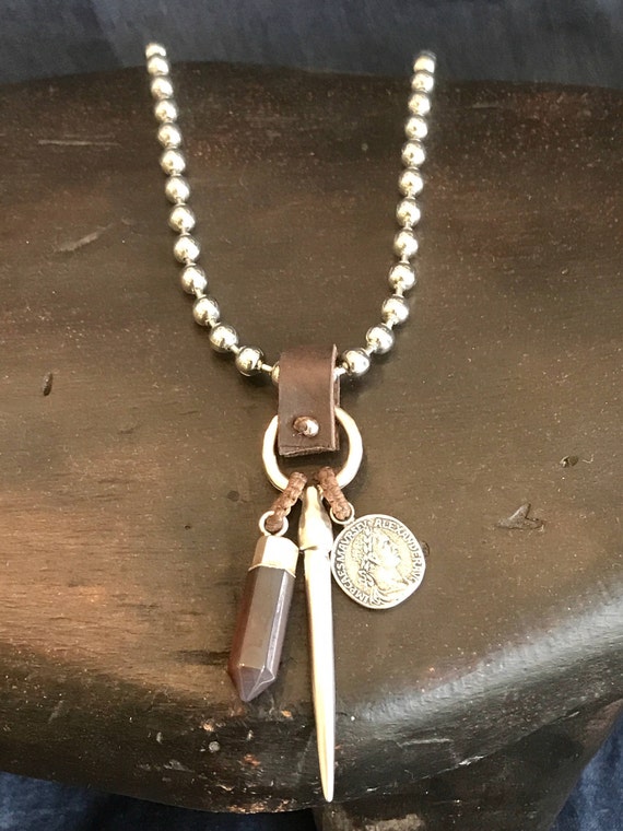 Multi Charm Necklace Silver Spike Necklace Trendy Necklace