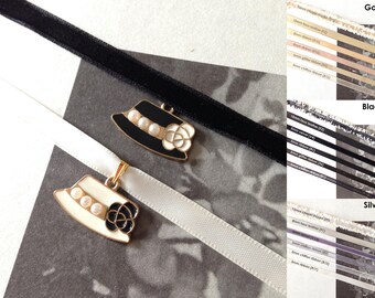 Chanel charm choker necklace Chanel inspired jewelry Faux pearl charm necklace
