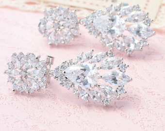 Briadal Earrings Bridal Rhinestone Earrings Crystal Earrings Dangle Earrings Silver Zirconia Earrings Crystal Drop Earrings Bridal Jewelry