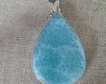 LARGE 2.25" AAA LARIMAR Necklace In Solid 925 Silver. Awesome Blue and Aqua Ocean Color Patterns! Atlantis Stone/ Pectolite/ Crystal Pendant