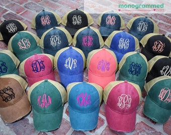 Monogrammed distressed trucker hat, Monogram mesh back trucker hat, Monogram hat, Monogram cap, trucker hat with monogram, distressed hat