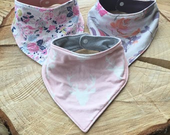 Bib Set - pink deer, ethereal floral, painted floral