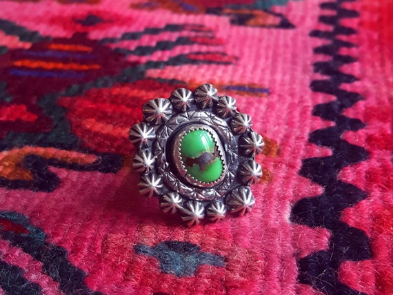 damele turquoise ring | size 8 | green turquoise ring | oversized turquoise ring | turquoise southwest ring | sterling silver statement ring