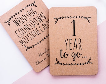 Kraft Wedding Countdown Photo Cards. Neutral Design. Celebrate your wedding milestone moments. Perfect Engagement Gift.
