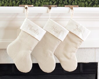 Christmas Stocking. Personalized Christmas stocking. Champagne Shimmery Elegant Christmas stocking. Swirl & Ivory Christmas Stocking.