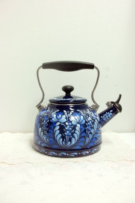 Dark Cobalt Blue Tea Kettle Whistling Tea Kettle Hand