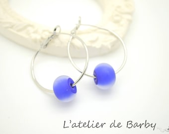 Blue frosted Lampwork Glass bead earrings