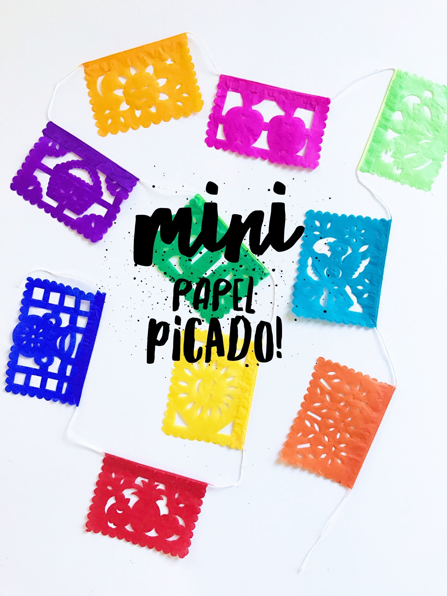 Mini Mexican papel picado banner rainbow color bunting cut