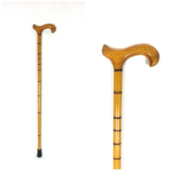 Vintage Wood Walking Cane / curved handle rubber stopper