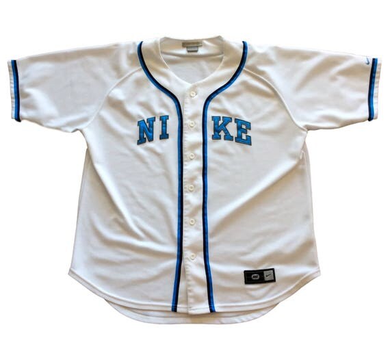 Vintage Nike Baseball Jersey White and Blue 90s Stitched Rare