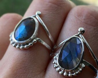 Labradorite ring, sterling silver labradorite ring, labradorite ring set, labradorite stacking ring, faceted labradorite ring, MADE TO ORDER