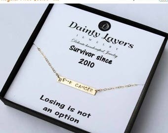 ON SALE Breast Cancer Awareness Necklace / Cancer Survivor Gift / Survivor Necklace / Quote Bar Necklace / Gifts for Cancer Patients / Fuck