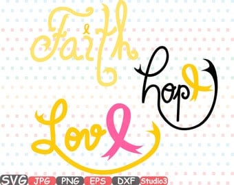 Faith Hope Love Gold Cancer Ribbons SVG Silhouette Cutting Files Cricut Split Circle Studio3 cameo Awareness survivor Clipart Digital -519aS