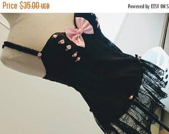 Sale Black lace heart rose ddlg flower satin luxe bustier
