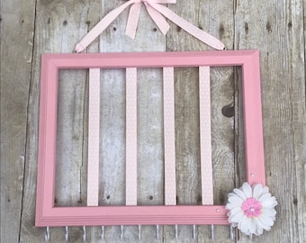 Light Pink hair bow holder, pink and white nursery decor, hair clip holder, hair accessories organizer, jewelry storage, headband holder,