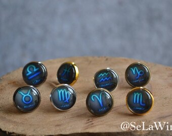 Constellation earrings-Zodiac stud earrings-Piece ear studs-Aries post earrings-Personalized gift-cabochon stud- birthday gift- 1 pair