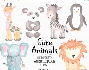 SALE Watercolor Animals Clipart, Commercial Use, Watercolor Clipart, Cute Animals Clipart, Watercolor Animals Clip Art, Hand-Painted Clipart