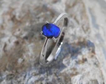 Australian Natural Solid Black Opal Sterling Silver Ring.