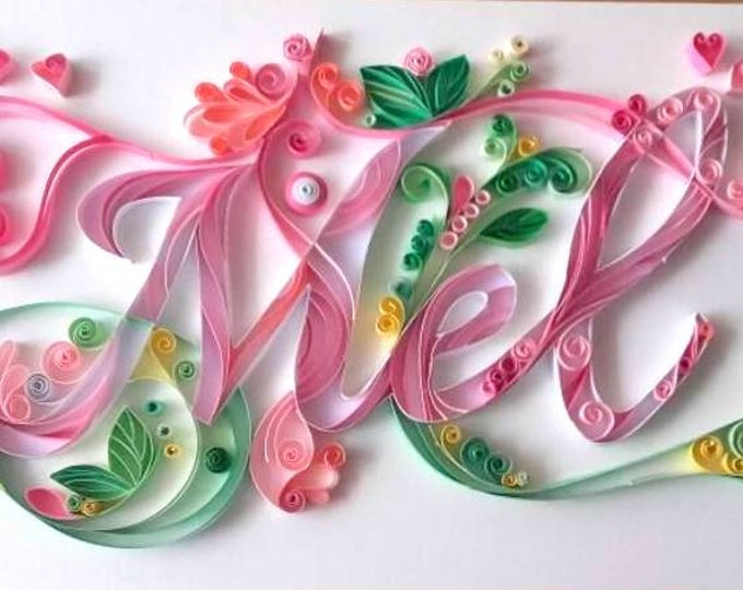 Handmade personalised paper quilling name, gift, custom names, paper filigree, children name, wall art, anniversary, wedding, decor, design,